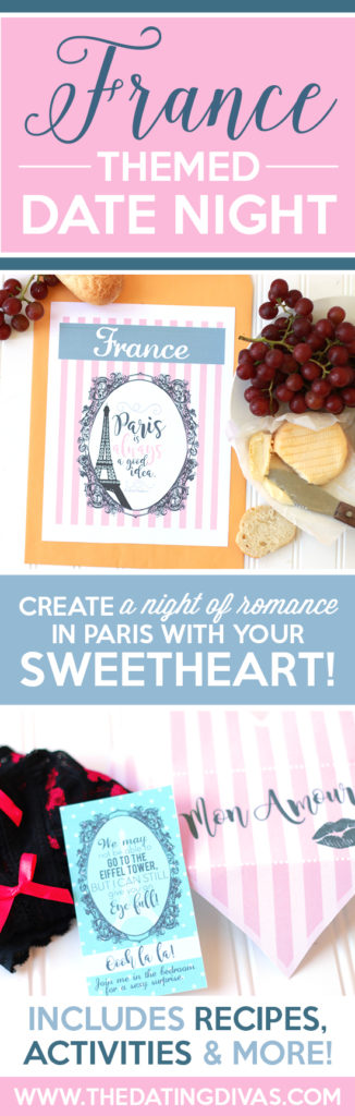 Great date night at home idea for my husband. Create a Night in Paris, France with fun little touches, food, and French movies. 