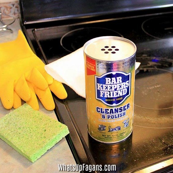 using bar keepers friend to clean the glass stove top