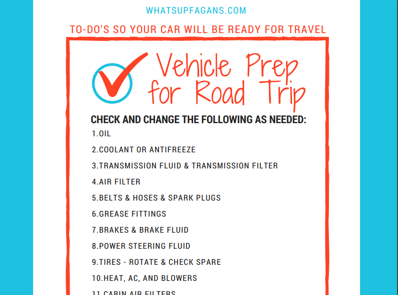 Free Printable Road Trip Car Checklist To Prepare For A Long Road Trip